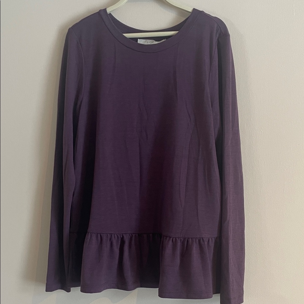 LOFT Deep Purple Long Sleeve Peplum Top